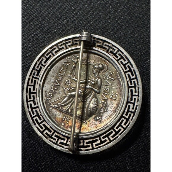 Greek Key Brooch, Vintage 925 Tested W/ 18k Acid, Heavy - Picture 3 of 6